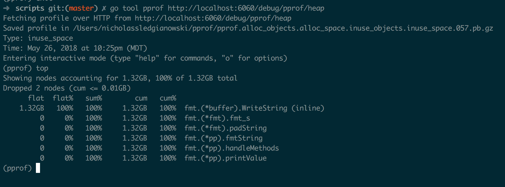 Using pprof to examine the heap and  memory usage in Golang Programs