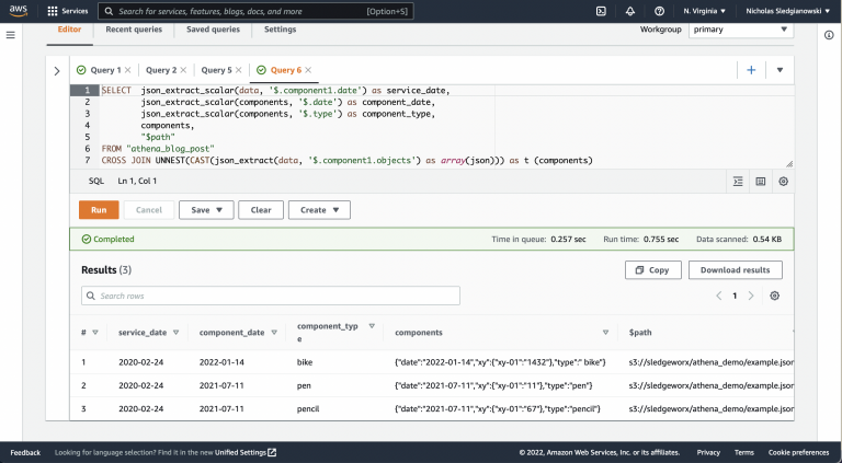 Querying complex JSON objects in AWS Athena – Sledgeworx Software